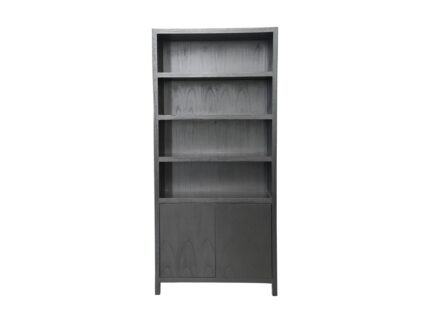HSM Collection-Wandkast Met 4 Vakken-100x42x215-Zwart-Teak Fineer
