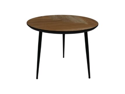 HSM Collection-Ronde Bijzettafel Fishbone-60x60x49-Naturel-Zwart/Zwart-Eiken/Metaal