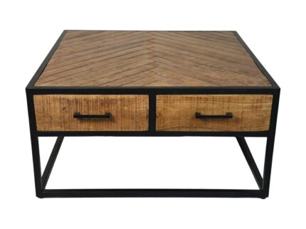 HSM Collection-Vierkante Salontafel Verona 2 La-80x80x40-Naturel/Zwart-Mango/Metaal