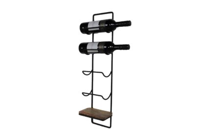 HSM Collection-Hangend Wijnrek 4 Flessen-15x10x70-Naturel/Zwart-Mango/Metaal