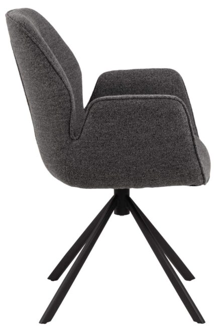 HSM Collection-Eetkamerstoel Nora + Armleuning-90x62x61-Donker Grijs/Mat Zwart-Stof/Metaal