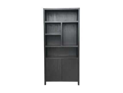 HSM Collection-Wandkast Met 5 Vakken R-100x42x215-Zwart-Teak Fineer