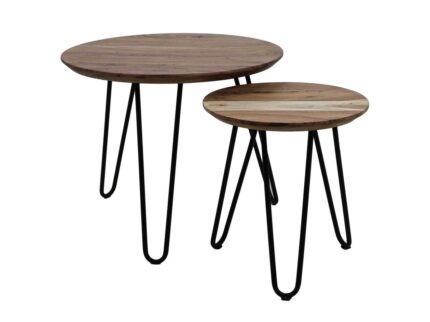 HSM Collection-Ronde Bijzettafel Zürich S/2-ø60*50/ ø40*43-Naurel/Zwart-Acacia/Metaal