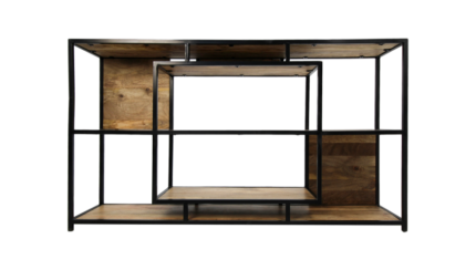 HSM Collection-Open Vakkenkast Levels-150x35x90-Naturel/Zwart-Mango/Metaal