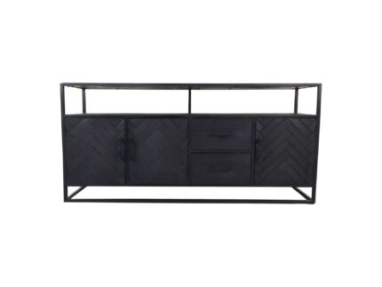 HSM Collection-Dressoir Verona 3 Deur 2 La-180x40x85-Zwart-Mango/Metaal