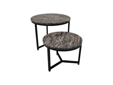 HSM Collection-Ronde Bijzettafel S/2-ø60x45/ø45x34-Bruin/Zwart-Marmer/Metaal
