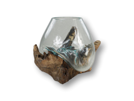 HSM Collection-Vaas Op Wortelhout-ø20x25-Bruin-Teak/Glas