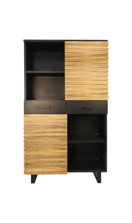HSM Collection-Wandkast Lille 2 Deur 2 La-110x45x190-Zwart/Naturel-Acacia/Metaal