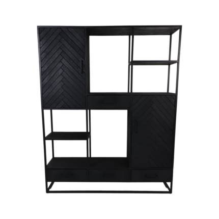 HSM Collection-Wandkast Verona 2 Deur 4 La-160x40x200-Zwart-Mango/Metaal