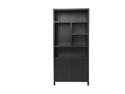 HSM Collection-Wandkast Met 5 Vakken L-100x42x215-Zwart-Teak Fineer