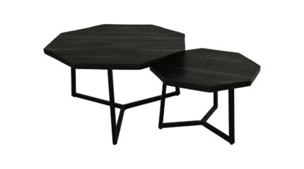 HSM Collection-Salontafel Urban S/2-72x72x41 / 52x52x34-Zwart-Mango/Metaal