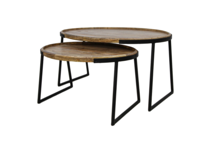 HSM Collection-Ovale Salontafel Paulson S/2-90x60x45/70x50x35-Naturel/Zwart-Mango/Metaal
