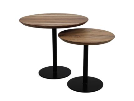 HSM Collection-Ronde Bijzettafel Zürich -ø60x50/ø45x42-Naturel/Zwart-Acacia/Metaal