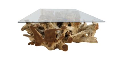 HSM Collection-Rechthoekige Salontafel Met Glas-140x90x44-Naturel-Teak/Glas