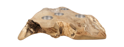 HSM Collection-Waxinelichthouder 4 Gaten-30x30x7-Naturel/Zilver-Teak/Metaal
