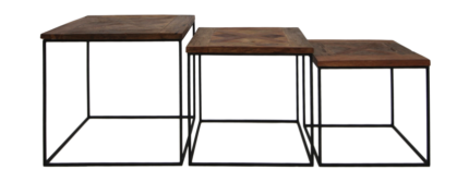 HSM Collection-Vierkante Bijzettafel AustinS/3 -50x50x50 / 45x45x45 / 40x40x40-Bruin/Zwart-Teak/Meta