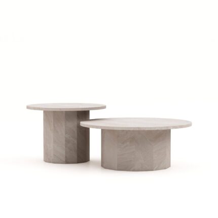HSM Collection-Ronde Salontafel Sofia S/2-ø80x32 / ø60x43-Wit-Travertine