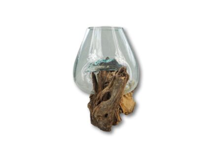HSM Collection-Vaas Op Wortelhout-ø25x30-Bruin-Teak/Glas