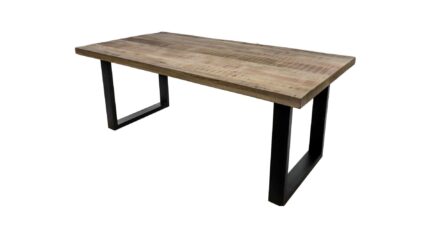 HSM Collection-Rechthoekige Eettafel Melbourne-160x90x77-Naturel/Zwart-Mango/Metaal
