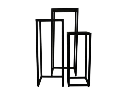 HSM Collection-Plantenstandaard S/3-37x37x90/31x31x75/25x25x60-Zwart-Mango/Metaal
