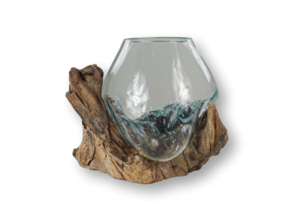 HSM Collection-Vaas Op Wortelhout-ø10x12-Bruin-Teak/Glas