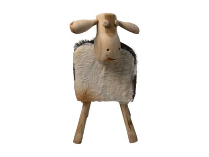 HSM Collection-Schaap Shawn Large-58x34x62-Assorti/Naturel-Geitenhuid/Teak