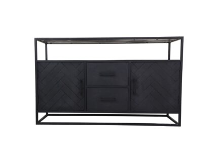 HSM Collection-Dressoir Verona 2 Deur 2 La-140x40x85-Zwart-Mango/Metaal