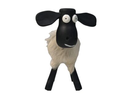 HSM Collection-Schaap Shawn Small-32x14x32-Wit/Zwart-Geitenhuid/Teak