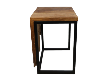 HSM Collection-Vierkante Bijzettafel Flower -35x35x50-Naturel/Zwart-Teak/Metaal
