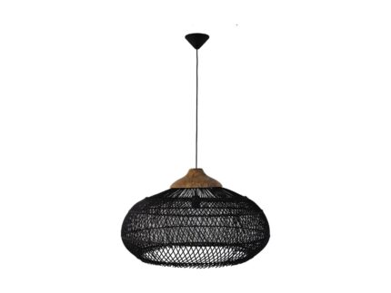 HSM Collection-Hanglamp-65x65x40-Zwart/Naturel-Rotan/Teak