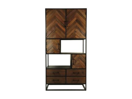 HSM Collection-Wandkast Verona 4 Deur 4 La-100x40x200-Bruin/Zwart-Mango/Metaal