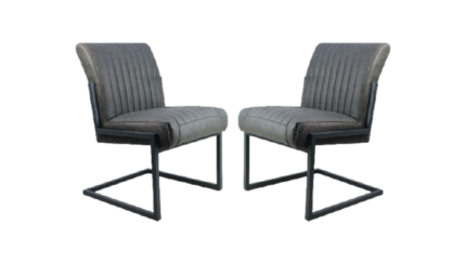 HSM Collection-Eetkamerstoel Texas S/2-55x50x85-Grafiet/Grijs-Leder/Metaal