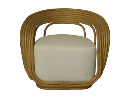 HSM Collection-Fauteuil Charly-65x85x42/71-Naturel/Wit-Rotan/Stof