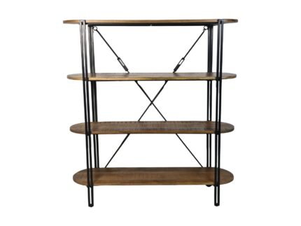 HSM Collection-Wandkast Met 4 Planken-130x39x140-Naturel/Zwart-Mango/Metaal