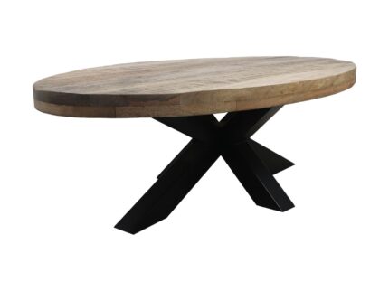 HSM Collection-Ovale Salontafel Portland-130x80x45 (75x75mm)-Naturel/Zwart-Mango/Metaal
