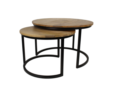 HSM Collection-Ronde Bijzettafel Ronin S/2-ø70x46 / ø55x40-Naturel/Zwart-Mango/Metaal