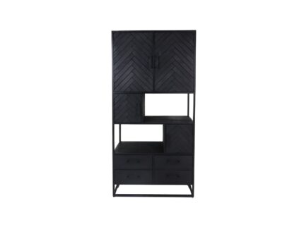 HSM Collection-Wandkast Verona 4 Deur 4 La-100x40x200-Zwart-Mango/Metaal