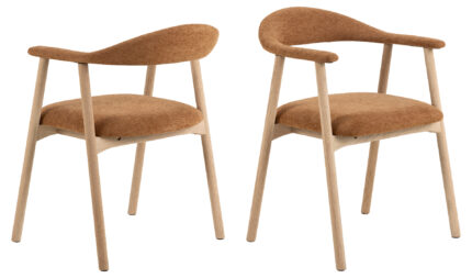 HSM Collection-Eetkamerstoel Ella Met Arm S/2-56x54x76-Terracotta/White Pigmented-Stof/Eiken