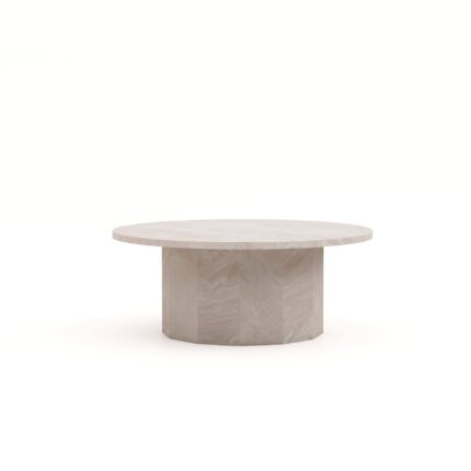 HSM Collection-Ronde Salontafel Sofia-ø80x32-Wit-Travertine