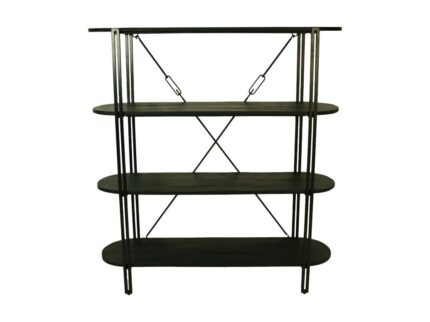 HSM Collection-Wandkast Met 4 Planken-130x39x140-Zwart-Mango/Metaal