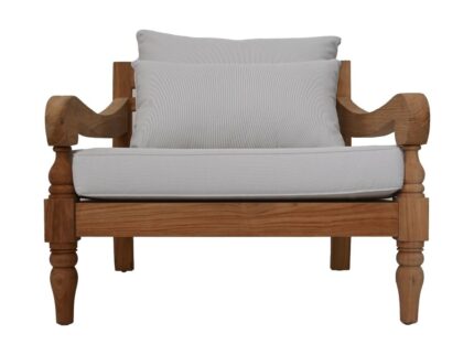 HSM Collection-Tuin Loungestoel Bahama-90x95x90-Naturel/Wit-Teak/Stof