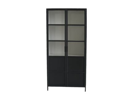 HSM Collection-Vitrinekast Bronx Hoog 2 Deur-90x40x190-Zwart/Grijs-Metaal