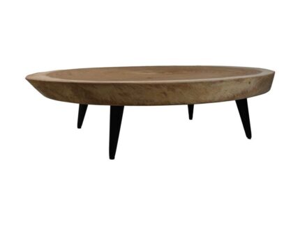 HSM Collection-Ovale Salontafel Boomschijf-120x80x28-Naturel/Zwart-Munggur/Metaal