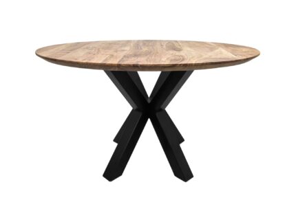 HSM Collection-Ronde Eettafel Zürich -140x140x76-Naturel/Zwart-Acacia/Metaal