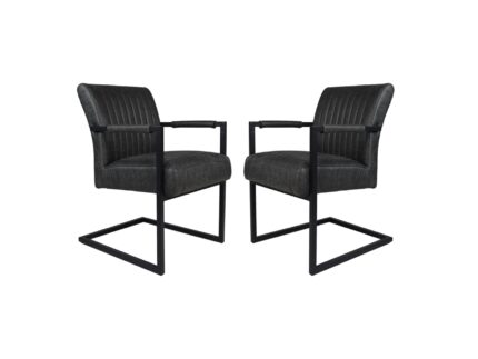 HSM Collection-Eetkamerstoel Texas Met Arm S/2-55x50x85-Grijs/Zwart-Leder/Metaal
