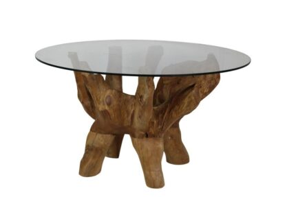 HSM Collection-Salontafel Met Glasplaat-ø60x45 (glas ø 90)-Bruin-Teak/Glas
