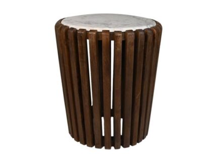 HSM Collection-Ronde Bijzettafel-ø45x50-Bruin/Wit-Mango/Marmer