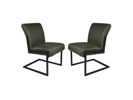 HSM Collection-Eetkamerstoel Texas S/2-55x50x85-Groen/Zwart-Leder/Metaal